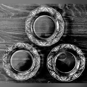 Three Fostoria Depression Glass Salad Plates